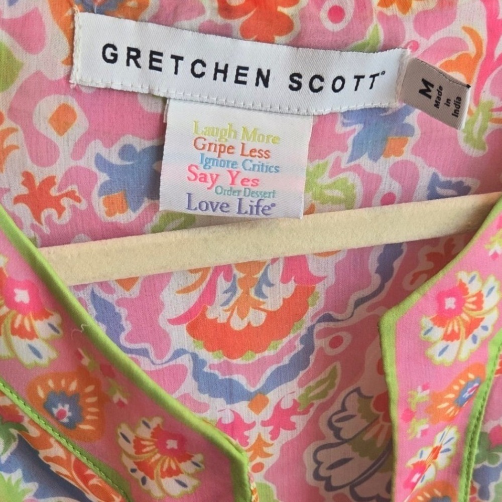 Gretchen Scott Borderline Watteau Dress Multicolor 3/4 Sleeve Preppy Airy Medium - Picture 3 of 7